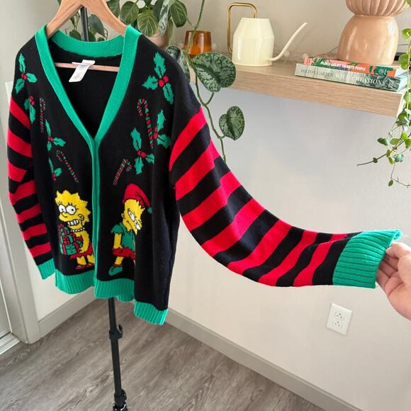 The Simpsons Christmas Lisa Bart Womens Holiday Cardigan Ugly Sweater Size M - Picture 3 of 6